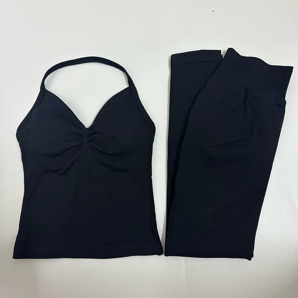 2-teiliges Set Yoga Leggings Set Damen Rückenfreie Tank Tops Hohe Taille Scrunch Gym Anzug Fitness Kleidung Outfit Yoga Set