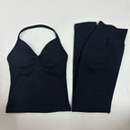 2-teiliges Set Yoga Leggings Set Damen Rückenfreie Tank Tops Hohe Taille Scrunch Gym Anzug Fitness Kleidung Outfit Yoga Set