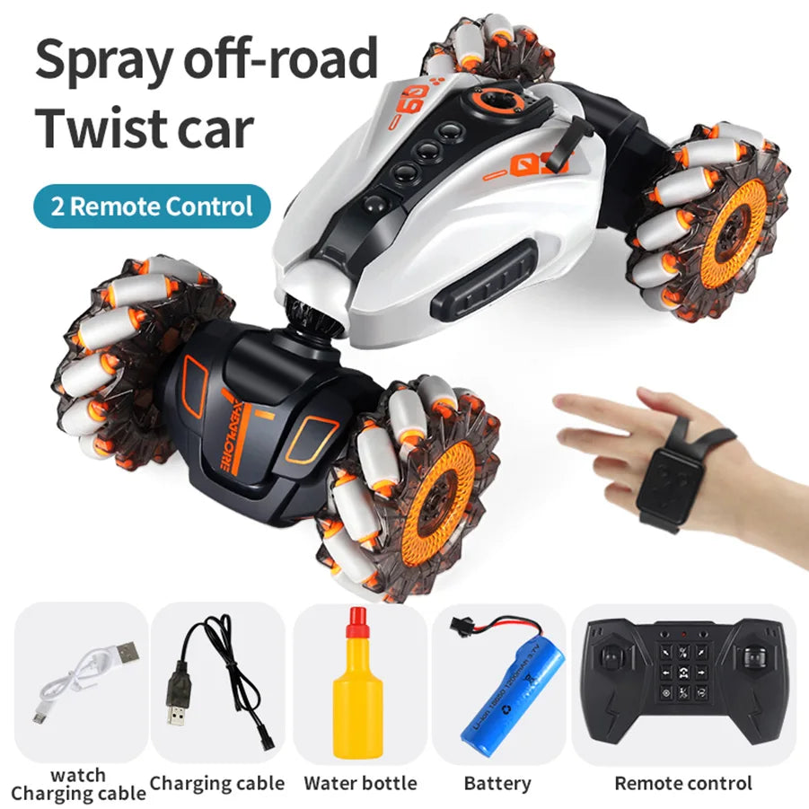 4WD RC Drift-Auto mit Musik, LED-Lichtern, 2.4G Gesten-Funkfernbedienung, Sprüh-Stunt-Auto, 360° drehbares Kletterauto, Spielzeuggeschenk