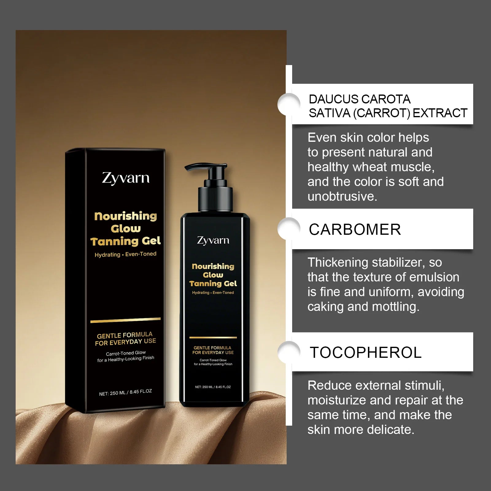 Bräunungsgel Instant Bronzer Selbstbräunungs-Mousse Feuchtigkeitsspendender natürlicher Glow Sonnengeküsste, aufbaubare Farbe Pflegend Feuchtigkeitsspendend 250ml