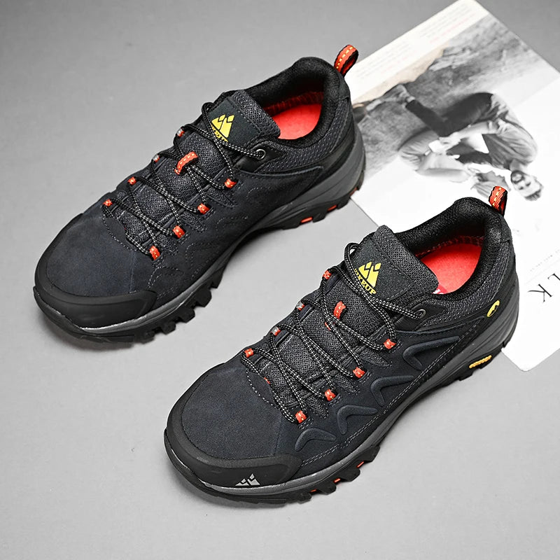 HIKEUP Leder Herrenschuhe für Herren Freizeitschuhe Mode Wasserdicht Winter Luxus Designer Marke Arbeitsstiefel Herren Rutschfeste Sneaker
