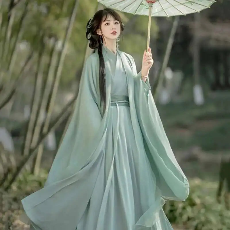 China Traditionelle Hanfu Damen Abendkleider Elegante Feenrock Weite Große Ärmel Elegantes Kleid Bankett Tanz Kleidung Frühling