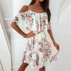 Damen Sommer V-Ausschnitt Ärmelloses Sling-Camisole Pendler bedrucktes Chiffon-Bohemian-Blumenkleid für Damen
