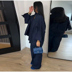 Damen Anzug mit Revers, langen Ärmeln, chic, einreihig, weites Bein, lange Hose, Sets 2026, lässiges, lockeres Outfit für den Alltag
