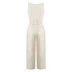 Damen beiges 2-teiliges Set ärmelloses Crop-Top und weite Hose Frühling Sommer Freizeit Pendler Urlaubsoutfit