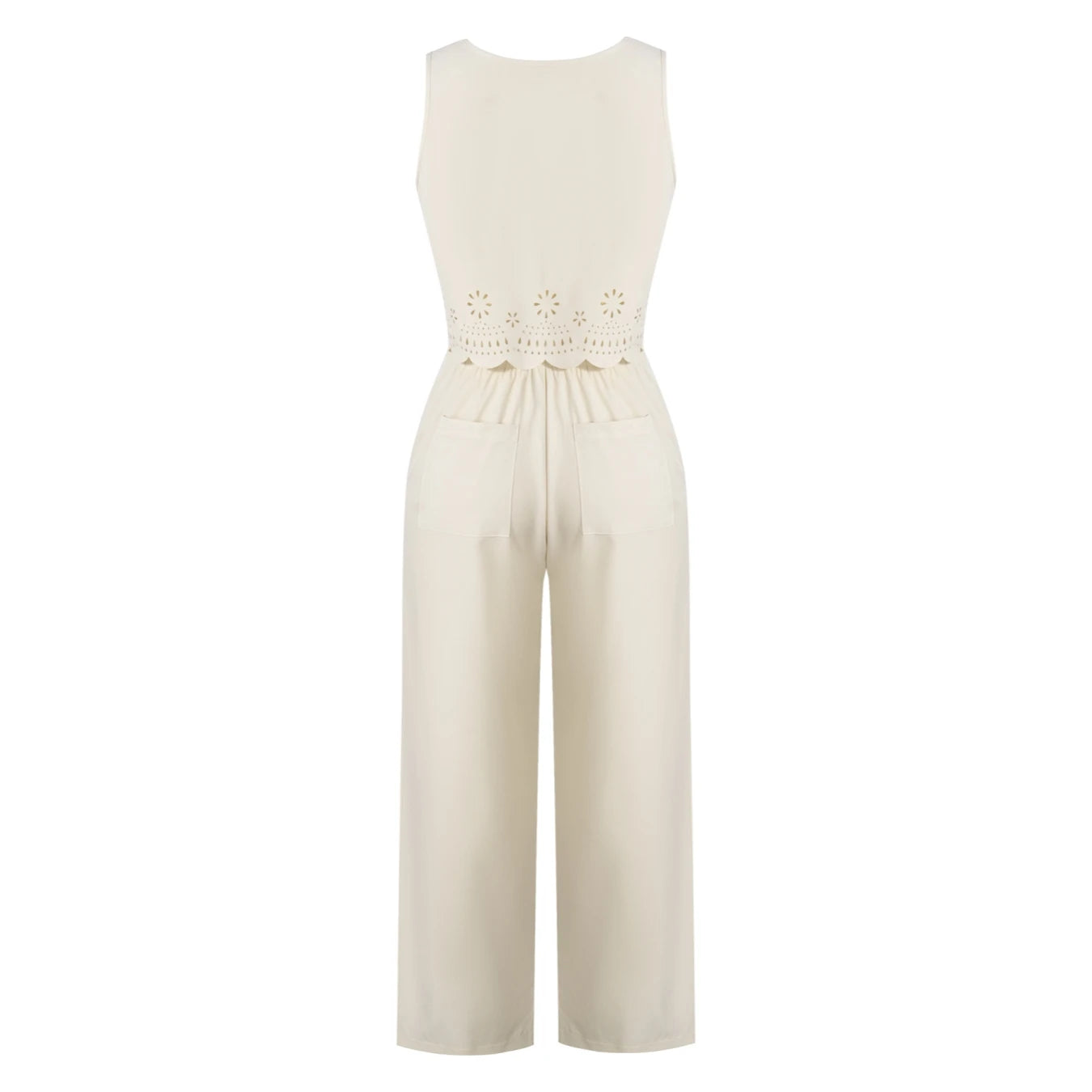 Damen beiges 2-teiliges Set ärmelloses Crop-Top und weite Hose Frühling Sommer Freizeit Pendler Urlaubsoutfit