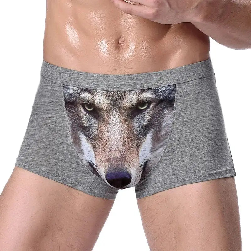 Herren Einzigartige 3D-gedruckte Wolfs-Adlerkopf-Flachwinkel-Hose mittelhohe Boxershorts Atmungsaktives gestricktes Modal-Gewebe