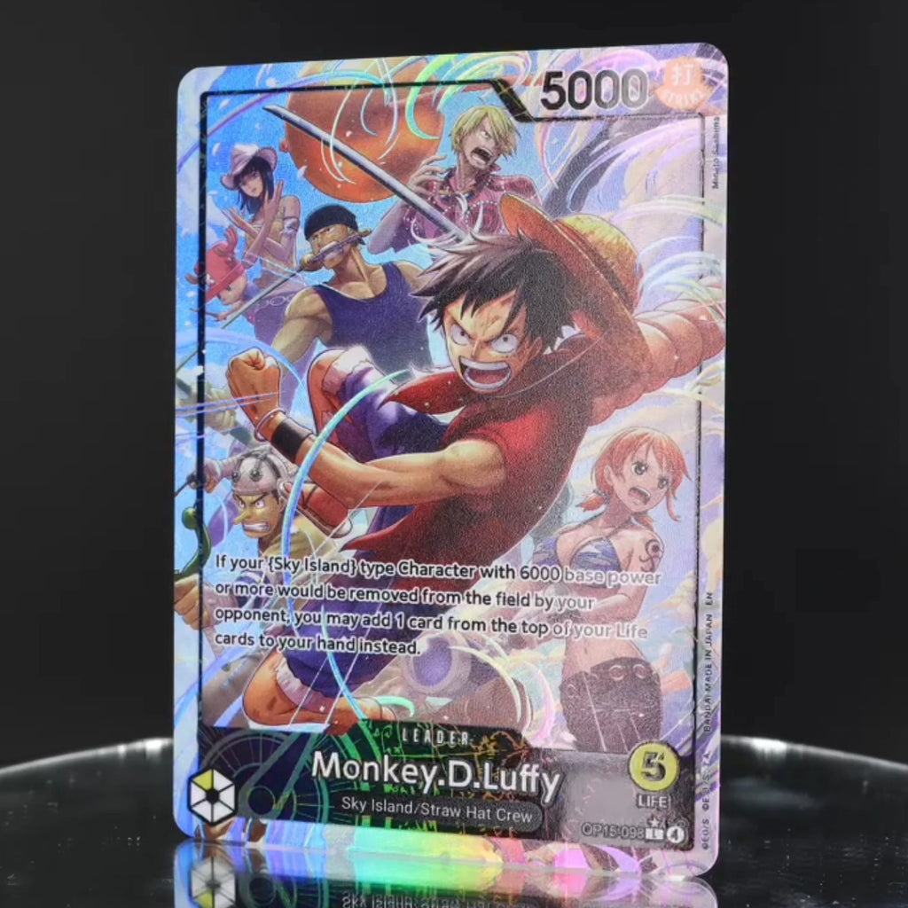 One Piece TCG OPCG Englisch Leaderkarte OP15 Leader-Karten-Set Ruffy Lucy Enel Krieg Rebeca Brook KAMI's Island Textured Foil Karte