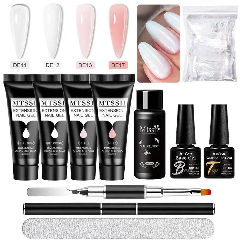 24-teiliges Set 20ml Poly Nail Extension Gel Kit Mini-UV-Lampe Versiegelung mit Basislack Überlack Professionelles Poly-UV-Nagelgel-Kit Starter-Kit