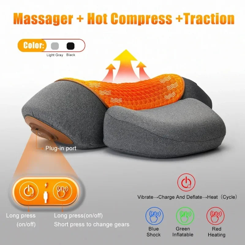 Elektrisches Nackenmassagekissen, zervikales Streckgerät, Heizung, Vibrationsmassage, Rückenextension, orthopädisches Schlafkissen, Stützkissen