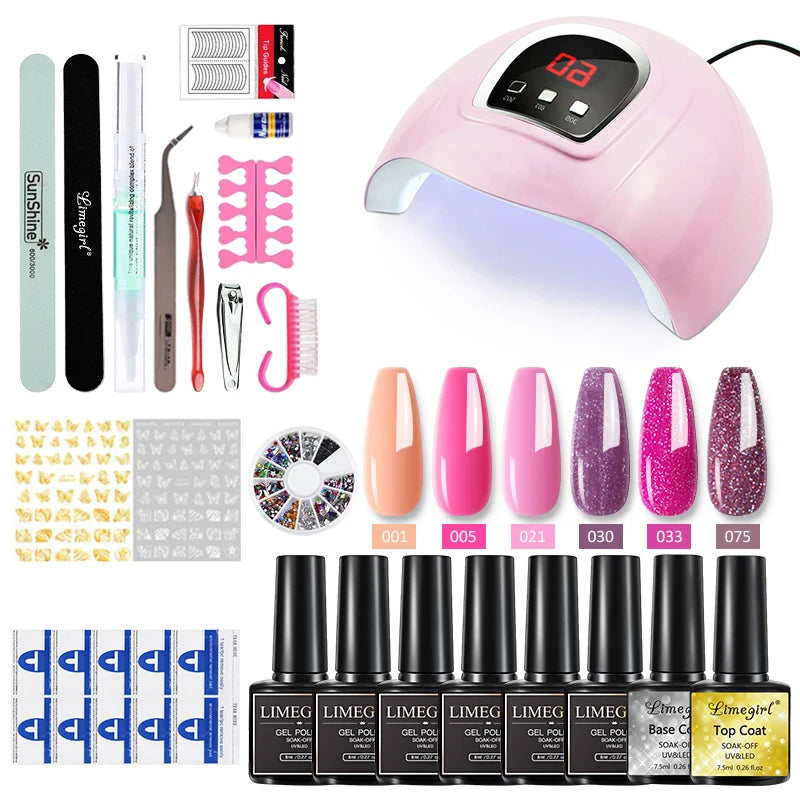 Limegirl Nagelset Nagelgel-Werkzeugset 54W Nagellampe 18/12/7 Farben UV-Gel-Nagellack-Set Enthält Nagelfräser Nagelset