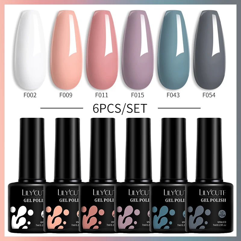 LILYCUTE 7ML 6PCS Neon Gel Nagellack Set fluoreszierend Farbwechsel Semi Permanent Soak Off Maniküre-Kit Nail Art Gel