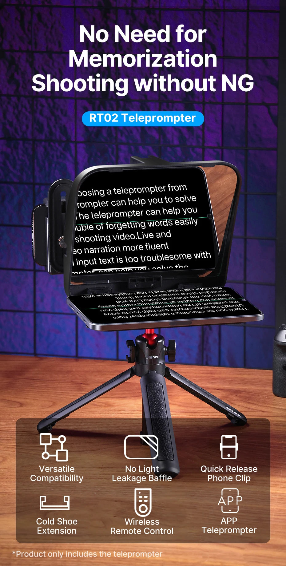 Ulanzi RT02 Universal-Teleprompter Prompter DSLR-Kamera Smartphone Tablet Laptop-Teleprompter Live-Streaming Videoaufnahme