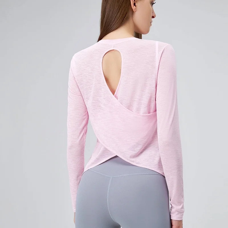 Yogaanzug Damen Langarmshirts Schöne Rücken Sportanzug Tops Schmale Lose Bluse Pilates Fitness Gym Anzug Laufbekleidung