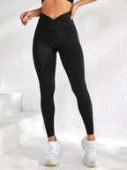 Damen Sport Leggings V-Bund Elastische Pfirsich-Po-Fitnesshosen mit erhöhtem Po und hoher Taille Nahtlose Yoga-Hosen Eng