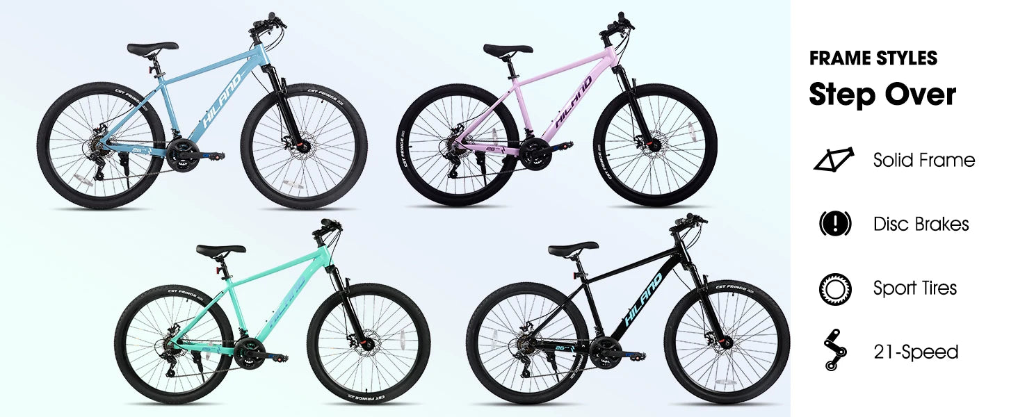 HILAND 26 Zoll Mountainbike aus Aluminiumlegierung für Damen und Herren, 21-Gang-Fahrrad mit mechanischen Scheibenbremsen, Federgabel