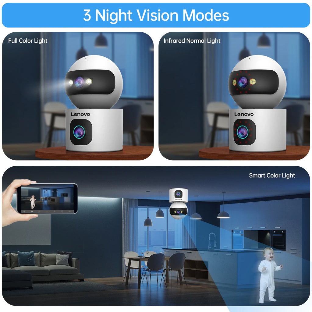 Lenovo Dual-Lens HD IP Überwachungskamera 8MP WLAN-Kamera für den Innenbereich Automatische Verfolgung Farb-Nachtsicht-CCTV Audio-Video-Überwachungskamera