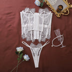 Ellolace Palace Damen Dessous Sets Weidenkorsett String 2-teiliges Set Sexy Heiß Trägerlos Spitze Ausgefallener tiefer V-Ausschnitt Damen Unterwäsche