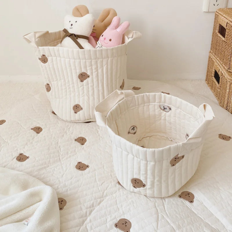 Niedlicher Bären-Stickerei INS Baby Wickeltasche Windel Caddy Windelkorb Mummy Mutterschaftstasche für Neugeborene - Aufbewahrungsorganisator für Spielzeug und D