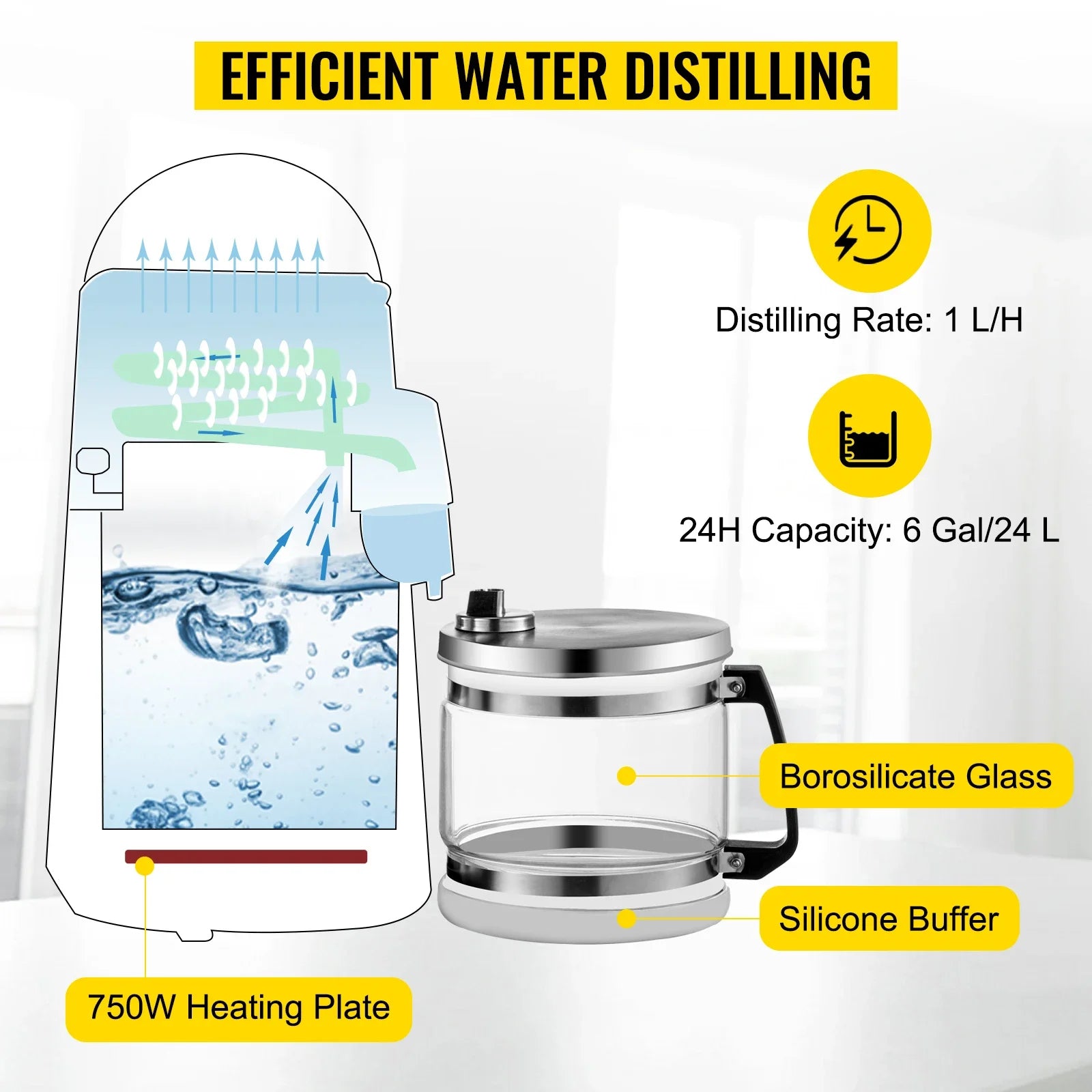 VEVOR 4L Wasserdestilliergerät Destillierapparat Filter Brennerei Reiniger Mondschein-Apparat DIY Spender-Kit für Haushaltsgeräte