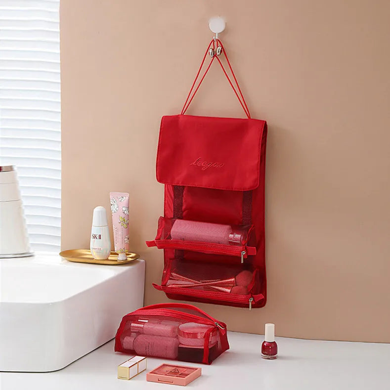 4-in-1 Kosmetiktasche für Damen, Reißverschluss, Netz, trennbare Kosmetiktasche, faltbare Nylon-Tasche, Seil-Make-up-Tasche, Kosmetyczka