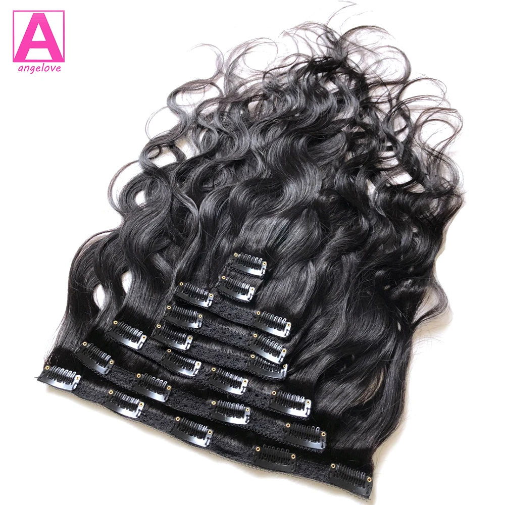 Wellenförmige Clip-in-Echthaarverlängerungen Clip Ins 120 Gramm Body Wave 18 Zoll 8 Stück Naturschwarz 100% Echthaar