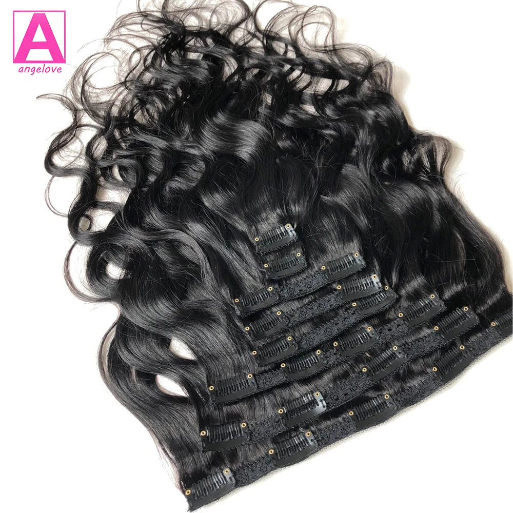 Wellenförmige Clip-in-Echthaarverlängerungen Clip Ins 120 Gramm Body Wave 18 Zoll 8 Stück Naturschwarz 100% Echthaar