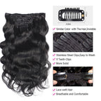 Wellenförmige Clip-in-Echthaarverlängerungen Clip Ins 120 Gramm Body Wave 18 Zoll 8 Stück Naturschwarz 100% Echthaar