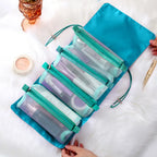 4-in-1 Kosmetiktasche für Damen, Reißverschluss, Netz, trennbare Kosmetiktasche, faltbare Nylon-Tasche, Seil-Make-up-Tasche, Kosmetyczka