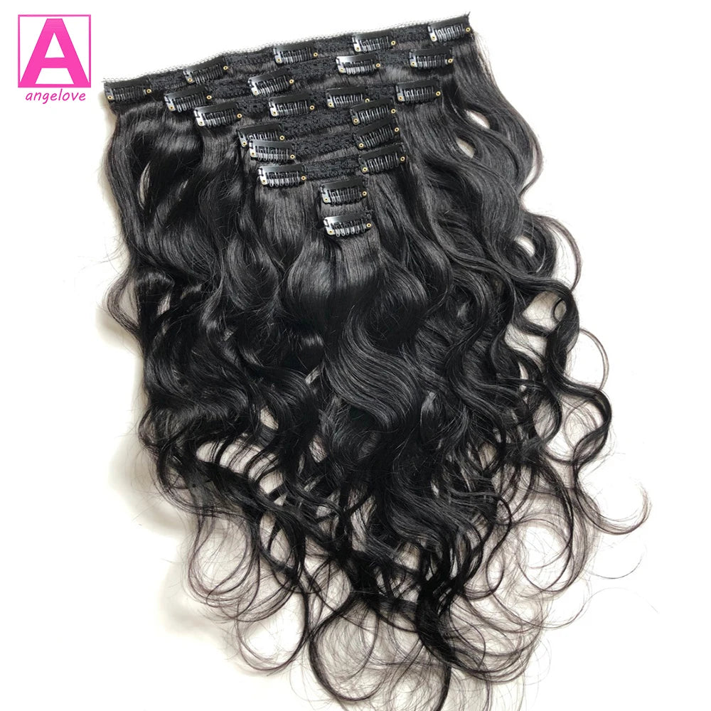 Wellenförmige Clip-in-Echthaarverlängerungen Clip Ins 120 Gramm Body Wave 18 Zoll 8 Stück Naturschwarz 100% Echthaar