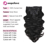 Wellenförmige Clip-in-Echthaarverlängerungen Clip Ins 120 Gramm Body Wave 18 Zoll 8 Stück Naturschwarz 100% Echthaar