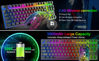 T87 Kabellose Tastatur-Maus-Set, Regenbogen-Hintergrundbeleuchtung, wiederaufladbare 2,4G Gaming-Tastatur, 2400 DPI Optische Gaming-Maus mit Mauspad