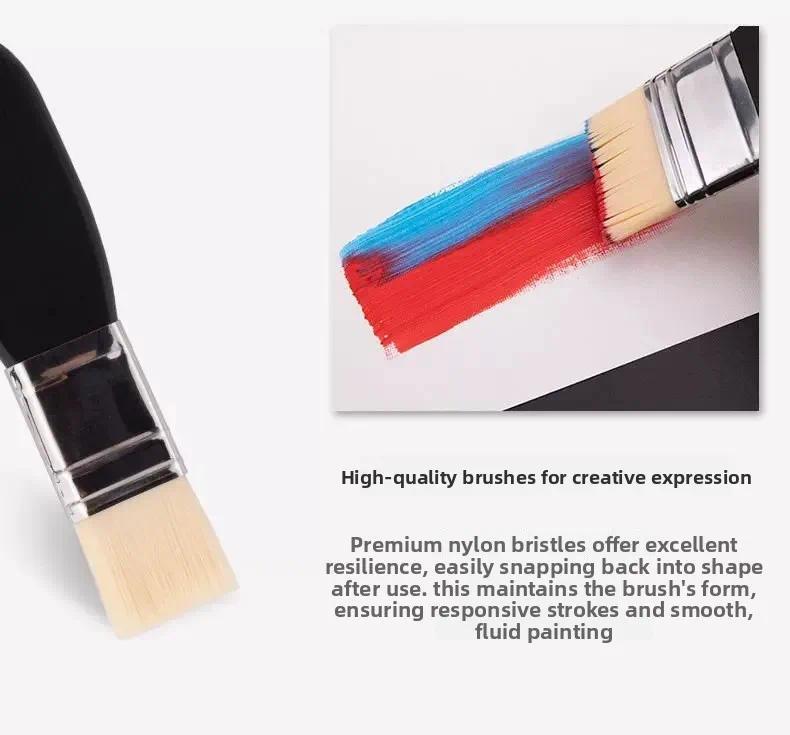 3 Pcs Oil Painting Nylon Pen Set Gouache Acrylic Small/Medium/Large Sizes Flat Head Brush Wood Handle Painting Tools for Fine