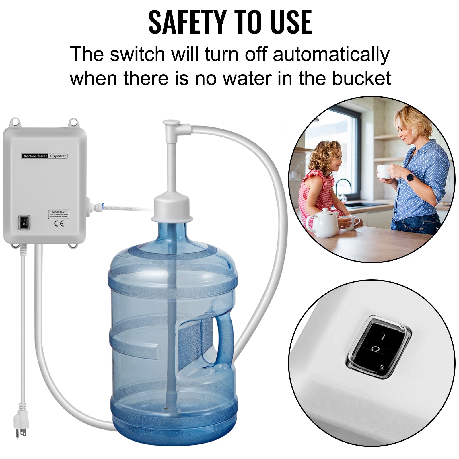 SucceBuy Flaschenwasser-Dosierpumpe mit PE-Schlauch 3,8 L/Min 2,8 bar für Kaffee-/Teemaschine Wasserspender Kühlschrank Eisbereiter