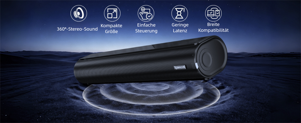 Redragon GS821 Computer-Soundbar – Hi-Fi-Stereo-PC-Lautsprecher mit BT 5.3, optischem/HDMI ARC/AUX/USB-Anschluss, 3 EQ-Modi,