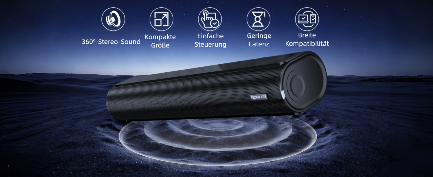 Redragon GS821 Computer-Soundbar – Hi-Fi-Stereo-PC-Lautsprecher mit BT 5.3, optischem/HDMI ARC/AUX/USB-Anschluss, 3 EQ-Modi,