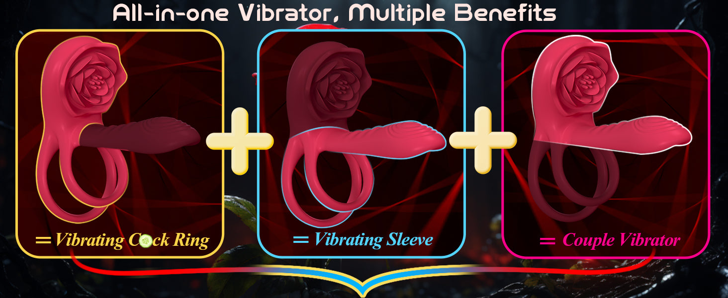 Rosen-Penisring Vibrator für Frauen G-Punkt Klitoris-Stimulation Männer Ejakulationsverzögerung Silikon-Hodenring Sexspielzeug für Paare