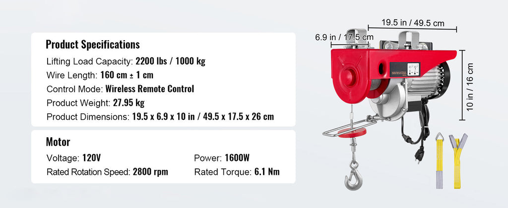 SucceBuy 600-1000 kg Funk-Elektroseilzug mit 12 m einfacher Seilhubhöhe Drahtseilwinde Garage Lager Fabrik
