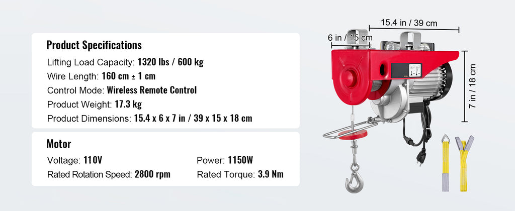 SucceBuy 600-1000 kg Funk-Elektroseilzug mit 12 m einfacher Seilhubhöhe Drahtseilwinde Garage Lager Fabrik