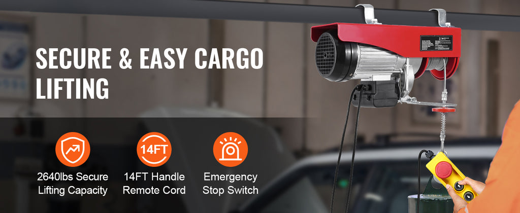 SucceBuy 2640Lbs Elektrischer Hebezug Winde 230V mit 4,2m Kabelfernbedienung 12,2m Einzelkabel Hubhöhe Hebezug für Garage