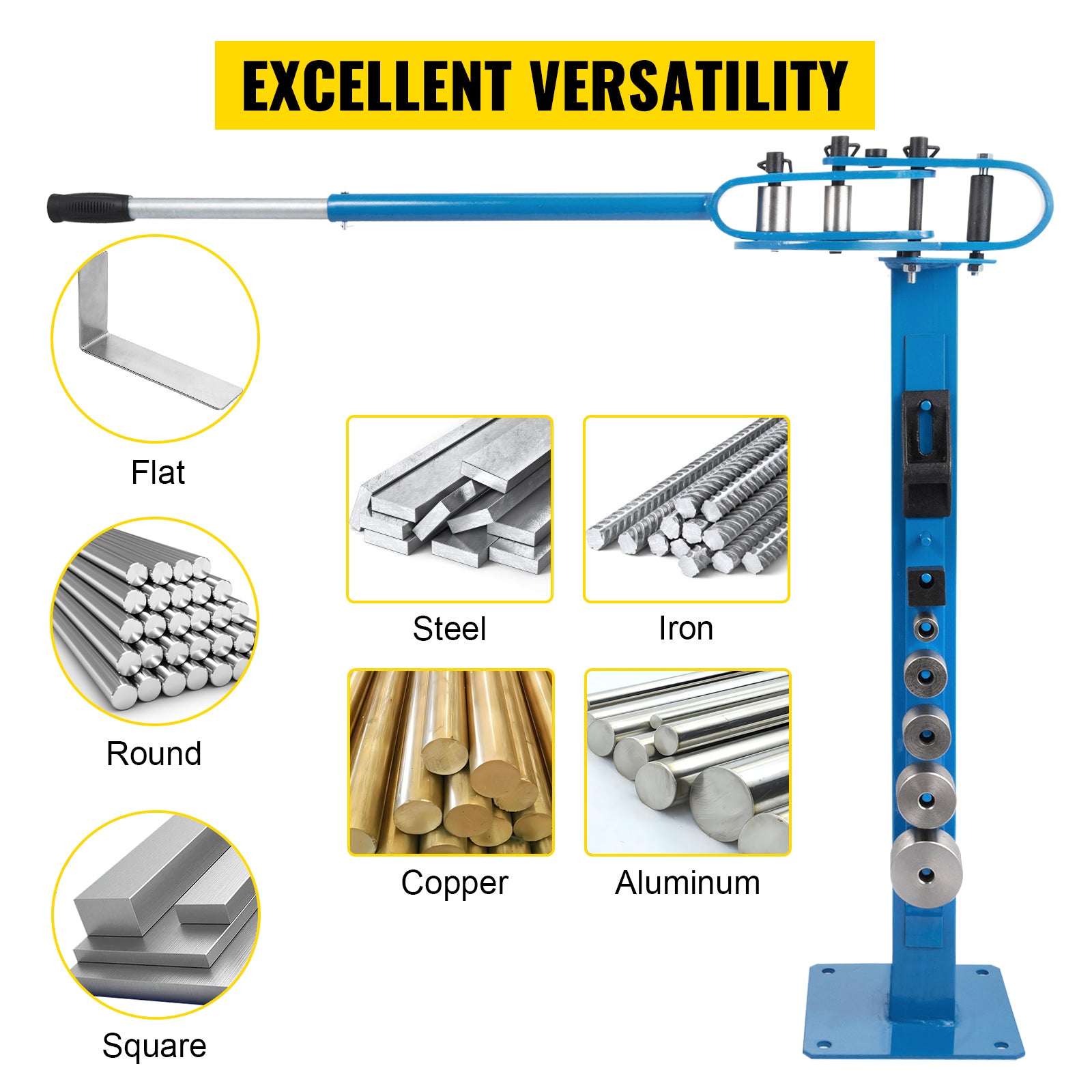 SucceBuy YP-38 Bodenmontierter Rohrbieger mit 7 Gesenken Multifunktionaler Rohrbieger mit 112 cm Teleskop-Gummigriff für Kupfer- und Stahlrohre