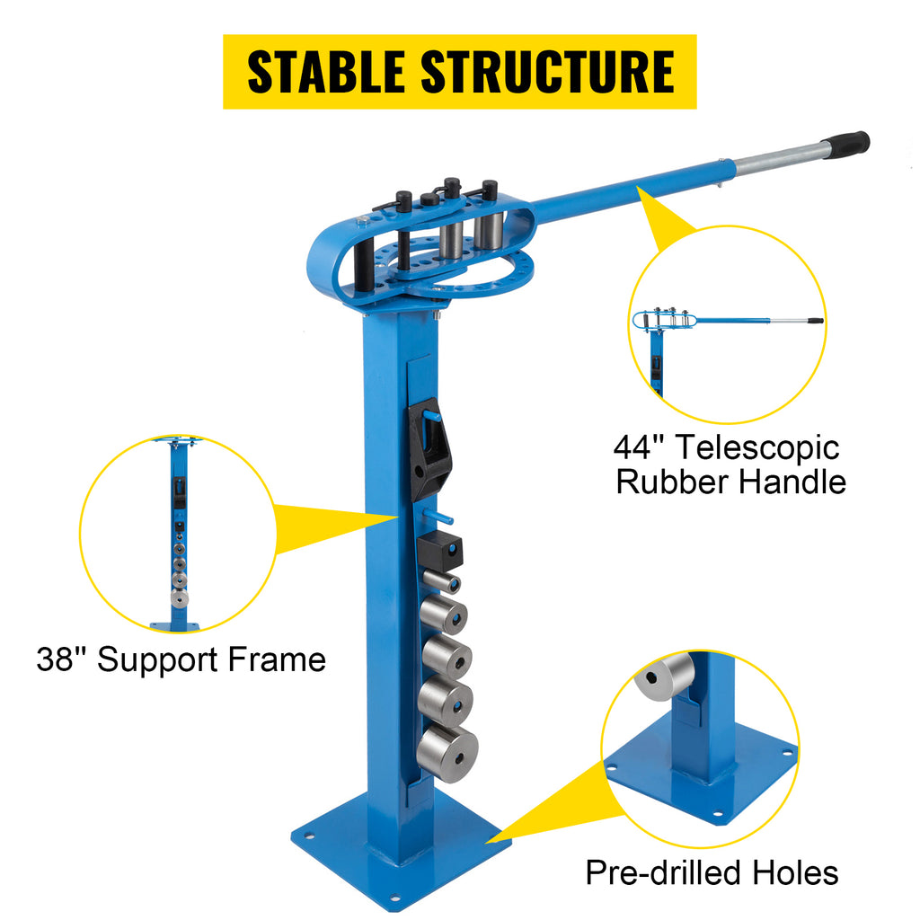 SucceBuy YP-38 Bodenmontierter Rohrbieger mit 7 Gesenken Multifunktionaler Rohrbieger mit 112 cm Teleskop-Gummigriff für Kupfer- und Stahlrohre