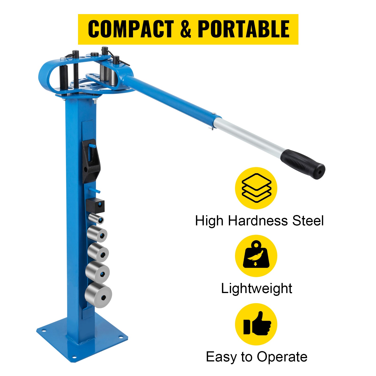 SucceBuy YP-38 Bodenmontierter Rohrbieger mit 7 Gesenken Multifunktionaler Rohrbieger mit 112 cm Teleskop-Gummigriff für Kupfer- und Stahlrohre