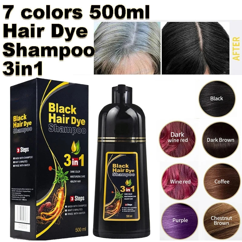 30ml/500ml 3-in-1 Schnell-Haarfärbeshampoo Naturschwarz Kräuter-Haarfarbe Feuchtigkeitsspendend Milde Haarfärbe-Pflegespülung Haarpflegeprodukte