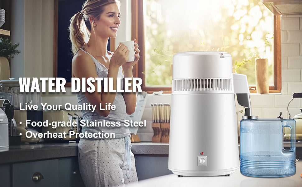 SucceBuy 4L Wasserdestilliergerät Reiniger Filter Spender Heizung Trinkflasche Enthärter 304 Edelstahl Haushaltsgerät