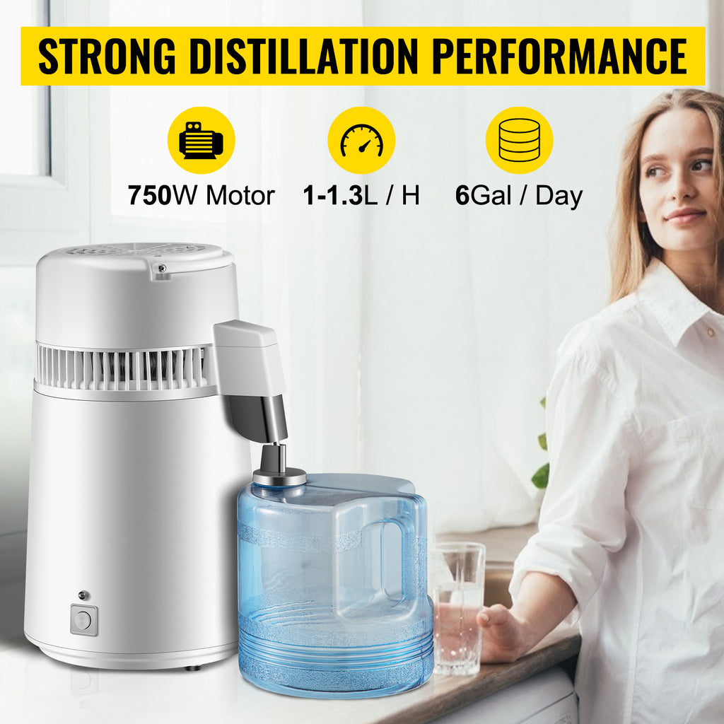 SucceBuy 4L Wasserdestilliergerät Reiniger Filter Spender Heizung Trinkflasche Enthärter 304 Edelstahl Haushaltsgerät