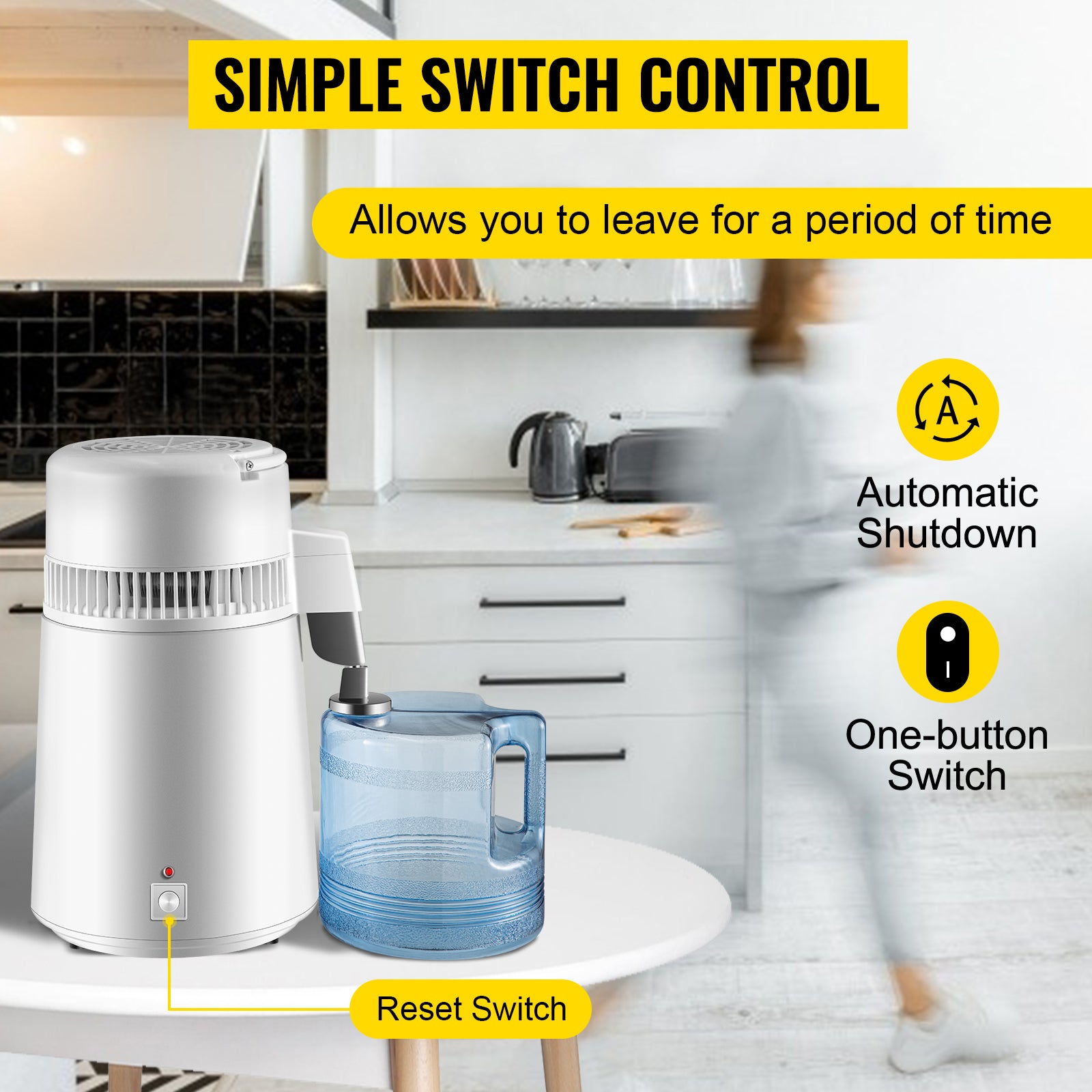 SucceBuy 4L Wasserdestilliergerät Reiniger Filter Spender Heizung Trinkflasche Enthärter 304 Edelstahl Haushaltsgerät